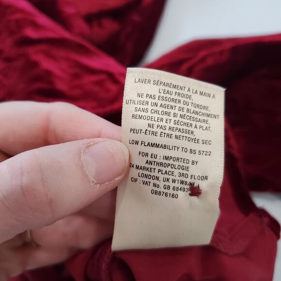 Anthropologie Shirt Womens Small Red Velvet Button Front Collared Long Sleeve - Picture 7 of 8